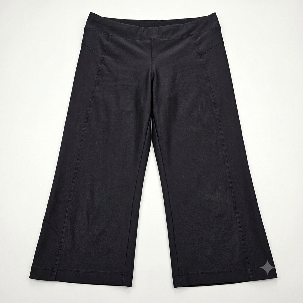 LL Bean Womens XS Petite Black Athletic Crop Pants Wide Leg Yoga Capri Stretch